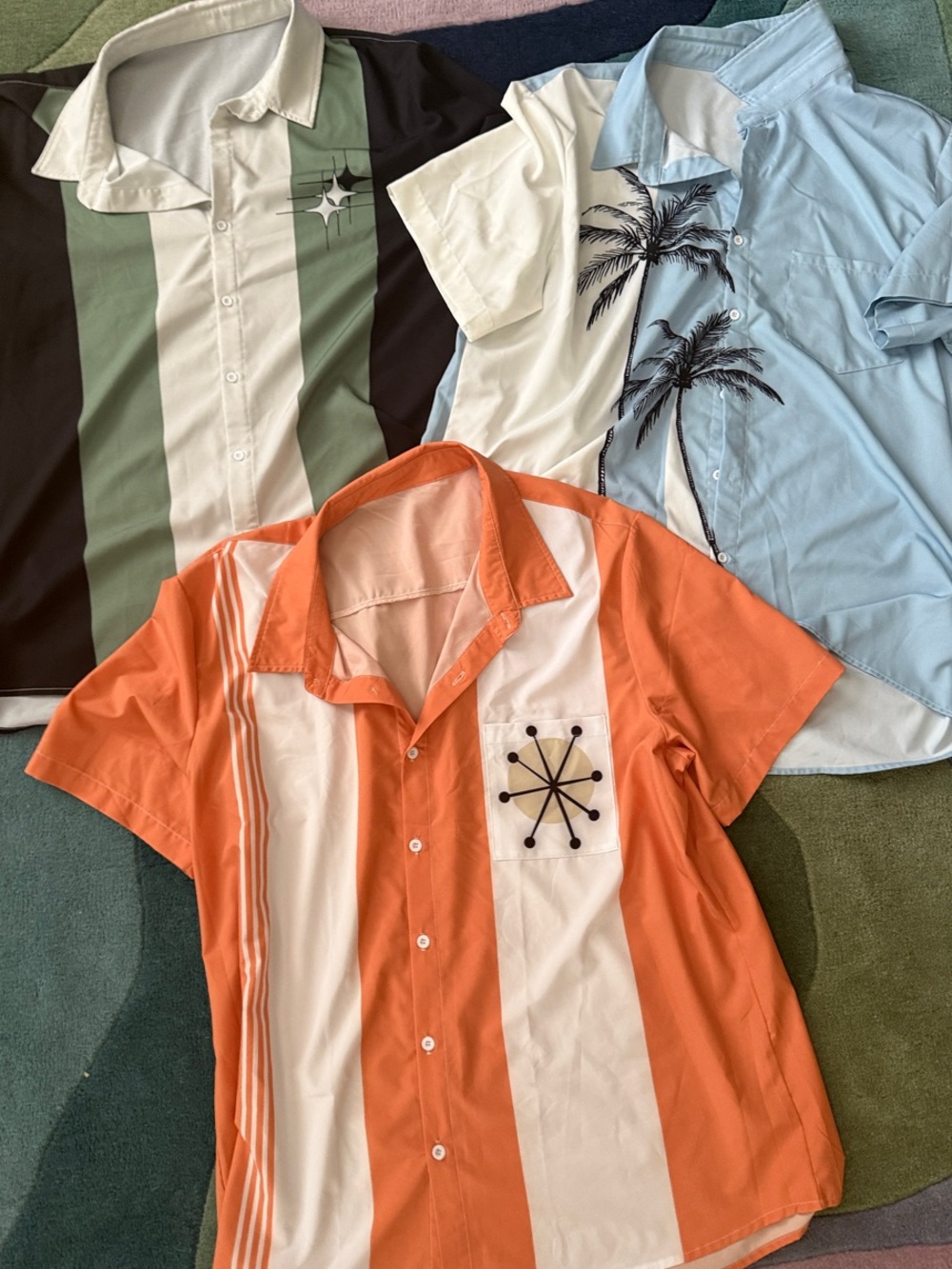 Lot of 3 men’s XXL bowling shirts button down. Orange, blue and green shirts.